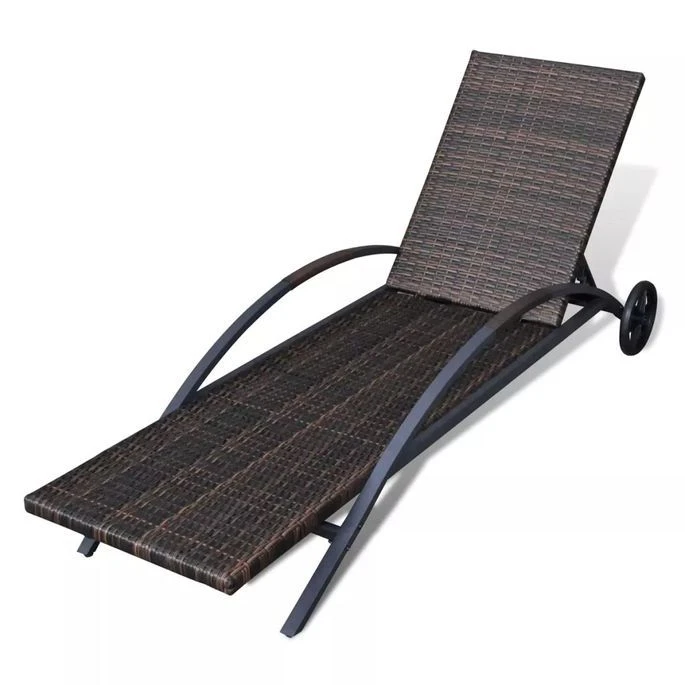 Chaise Longue Avec Coussin Et Roues Résine Tressée Marron 2 – Image 5