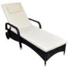 Chaise Longue Avec Coussin Et Roues Résine Tressée Noir