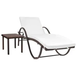 Chaise Longue Avec Coussin Et Table Résine Tressée Marron