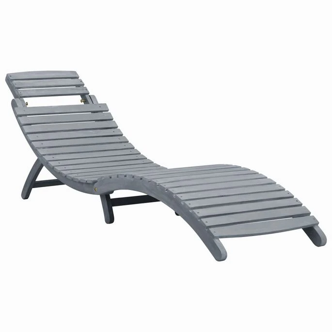 Chaise Longue Avec Coussin Gris Bois D'acacia Solide 3 – Image 2