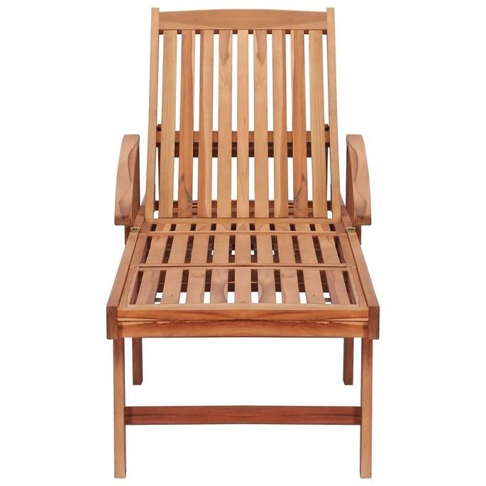 Chaise Longue Avec Coussin Gris Bois De Teck Solide – Image 4