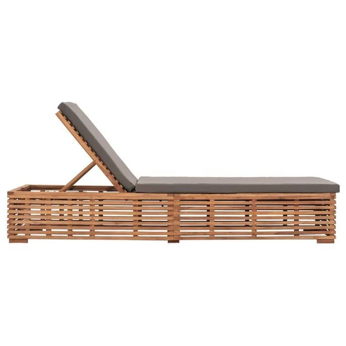 Chaise Longue Avec Coussin Gris Foncé Bois De Teck Solide – Image 3