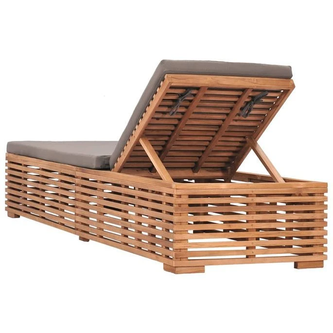 Chaise Longue Avec Coussin Gris Foncé Bois De Teck Solide – Image 4