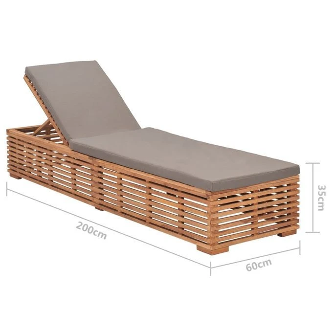 Chaise Longue Avec Coussin Gris Foncé Bois De Teck Solide – Image 8