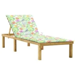 Chaise Longue Avec Coussin Motif Feuilles Bois De Pin Imprégné 2