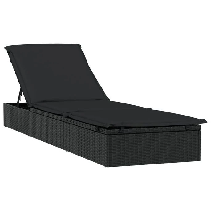 Chaise Longue Avec Coussin Noir 201x55x62 Cm Résine Tressée – Image 2