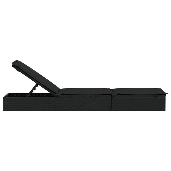 Chaise Longue Avec Coussin Noir 201x55x62 Cm Résine Tressée – Image 6