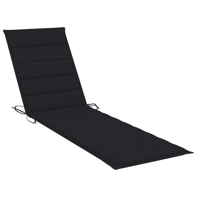 Chaise Longue Avec Coussin Noir Bois De Teck Solide – Image 10
