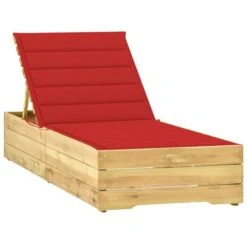 Chaise Longue Avec Coussin Rouge Bois De Pin Imprégné 2