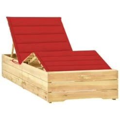 Chaise Longue Avec Coussin Rouge Bois De Pin Imprégné