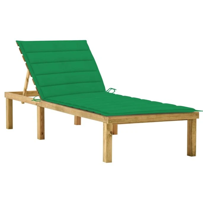 Chaise Longue Avec Coussin Vert Bois De Pin Imprégné 3