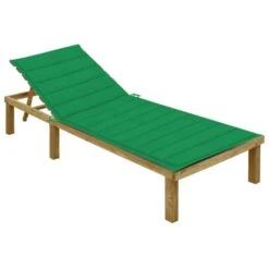 Chaise Longue Avec Coussin Vert Bois De Pin Imprégné 2