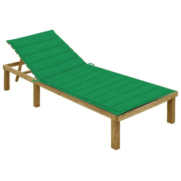 Chaise Longue Avec Coussin Vert Bois De Pin Imprégné 2