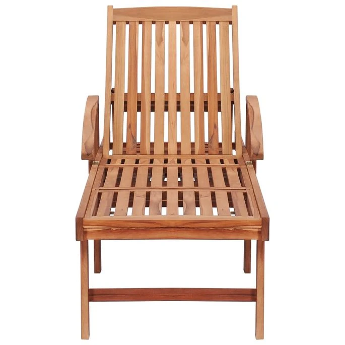 Chaise Longue Avec Coussin Vert Bois De Teck Solide – Image 4