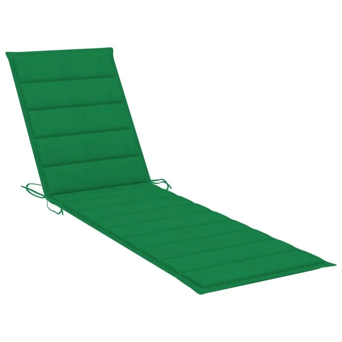 Chaise Longue Avec Coussin Vert Bois De Teck Solide – Image 10