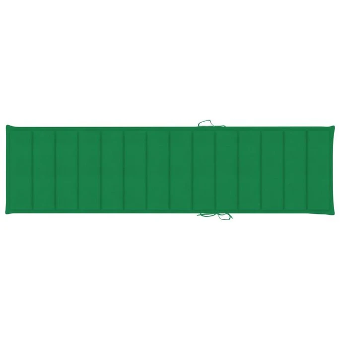 Chaise Longue Avec Coussin Vert Bois De Teck Solide – Image 11
