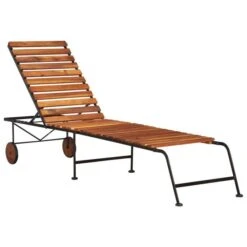 Chaise Longue Avec Pieds En Acier Bois D'acacia Massif