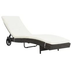 Chaise Longue Avec Roues Et Coussin Résine Tressée Marron