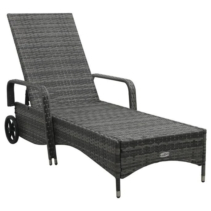 Chaise Longue Avec Roues Résine Tressée Anthracite – Image 2