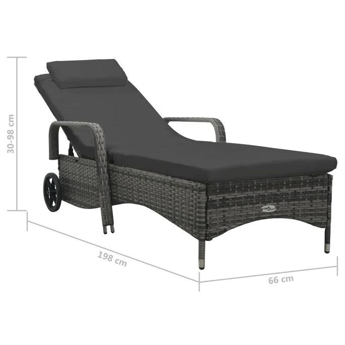 Chaise Longue Avec Roues Résine Tressée Anthracite – Image 7