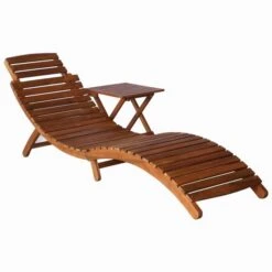 Chaise Longue Avec Table Bois D'acacia Massif Marron