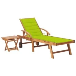 Chaise Longue Avec Table Et Coussin Bois De Teck Solide 12