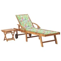 Chaise Longue Avec Table Et Coussin Bois De Teck Solide 7