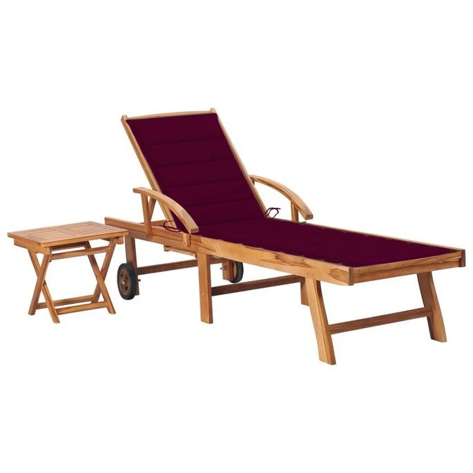 Chaise Longue Avec Table Et Coussin Bois De Teck Solide 6