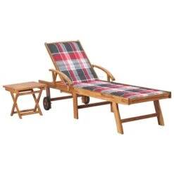 Chaise Longue Avec Table Et Coussin Bois De Teck Solide 4
