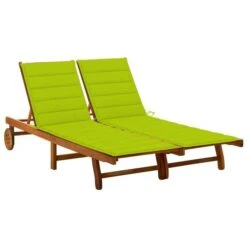 Chaise Longue De Jardin 2 Places Avec Coussins Acacia Solide 12