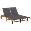 Chaise Longue De Jardin 2 Places Avec Coussins Acacia Solide 2