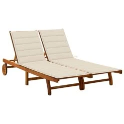 Chaise Longue De Jardin 2 Places Avec Coussins Acacia Solide 7