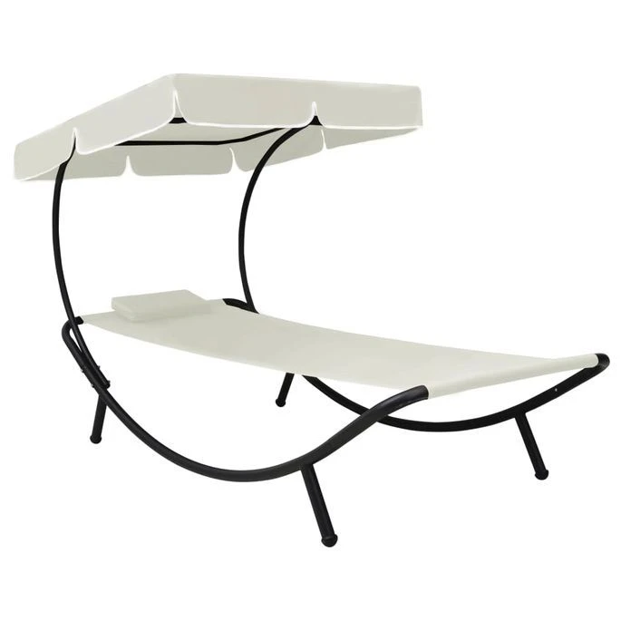 Chaise Longue De Jardin Avec Auvent Et Oreiller Blanc Crème