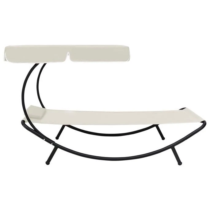Chaise Longue De Jardin Avec Auvent Et Oreiller Blanc Crème – Image 2