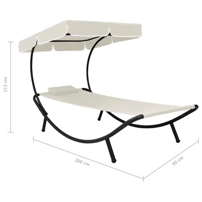 Chaise Longue De Jardin Avec Auvent Et Oreiller Blanc Crème – Image 7