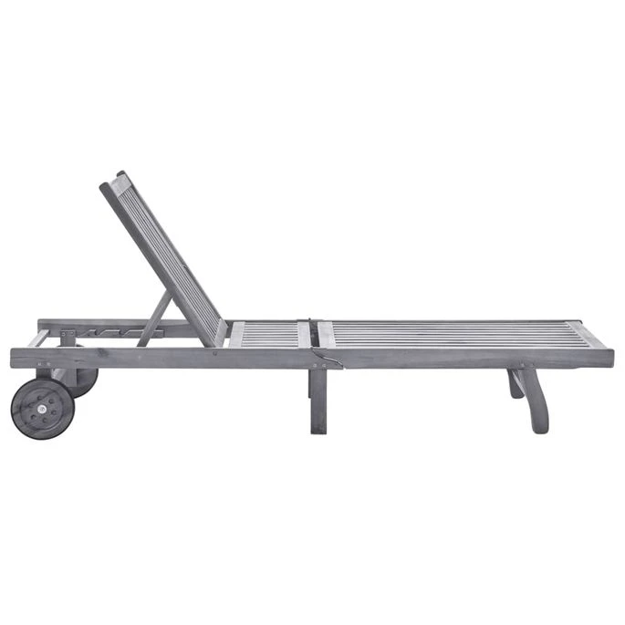 Chaise Longue De Jardin Avec Coussin Gris Bois D'acacia Solide 2 – Image 2