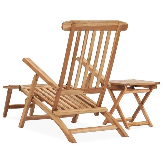 Chaise Longue De Jardin Avec Repose-pied Et Table Bois De Teck – Image 3
