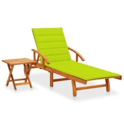 Chaise Longue De Jardin Avec Table Et Coussin Bois D'acacia 13