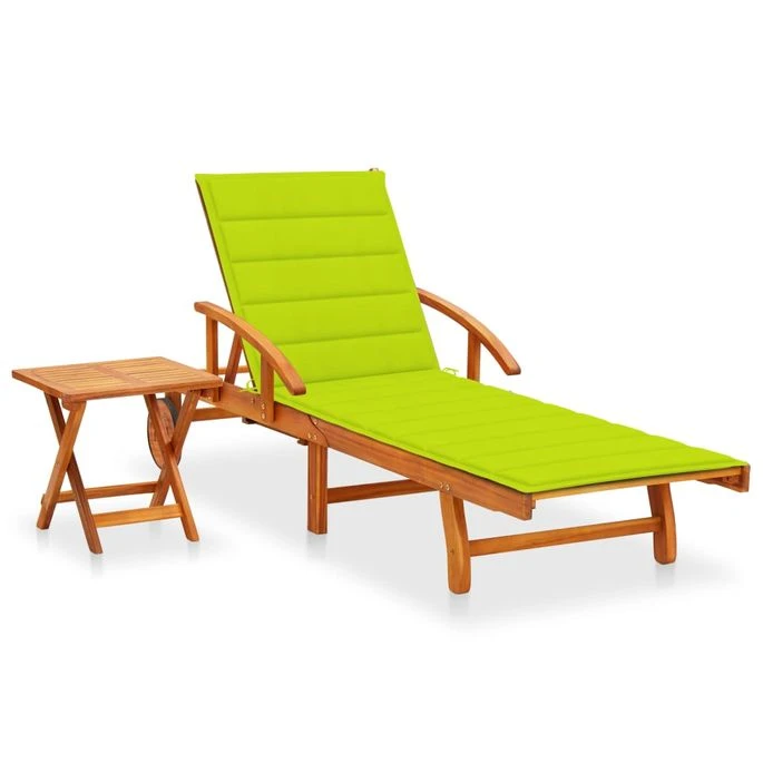 Chaise Longue De Jardin Avec Table Et Coussin Bois D'acacia 13