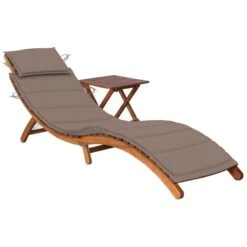 Chaise Longue De Jardin Avec Table Et Coussin Bois D'acacia 20