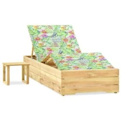 Chaise Longue De Jardin Avec Table Et Coussin Pin Imprégné 48