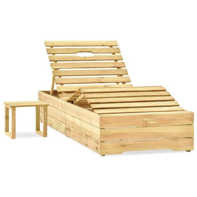 Chaise Longue De Jardin Avec Table Et Coussin Pin Imprégné 43 – Image 2
