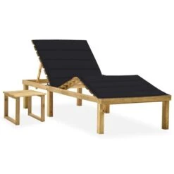 Chaise Longue De Jardin Avec Table Et Coussin Pin Imprégné 55