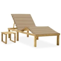 Chaise Longue De Jardin Avec Table Et Coussin Pin Imprégné 13