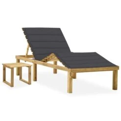 Chaise Longue De Jardin Avec Table Et Coussin Pin Imprégné 10