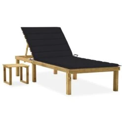 Chaise Longue De Jardin Avec Table Et Coussin Pin Imprégné 6