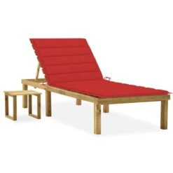 Chaise Longue De Jardin Avec Table Et Coussin Pin Imprégné 60
