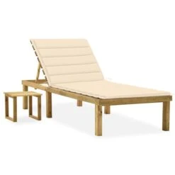 Chaise Longue De Jardin Avec Table Et Coussin Pin Imprégné 5