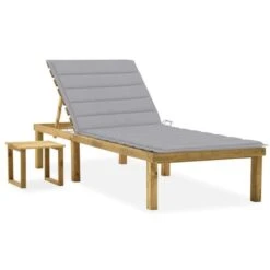 Chaise Longue De Jardin Avec Table Et Coussin Pin Imprégné 4