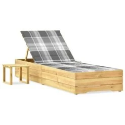 Chaise Longue De Jardin Avec Table Et Coussin Pin Imprégné 35